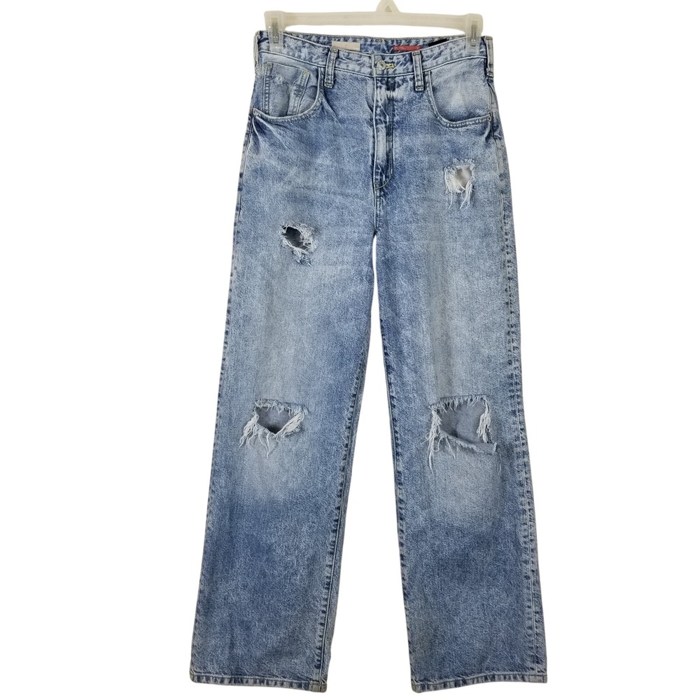 Pilcro and‎ the Letterpress High Rise Wide Leg Distressed Acid Wash Jeans 28